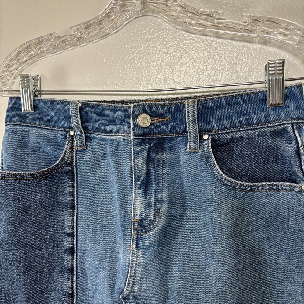 Pacsun Y2K Denim Raw Hem Patchwork Mini Skirt Size 25 - Picture 2 of 6